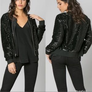 Lavender Brown Sequin Zip Up Black Jacket Size Small